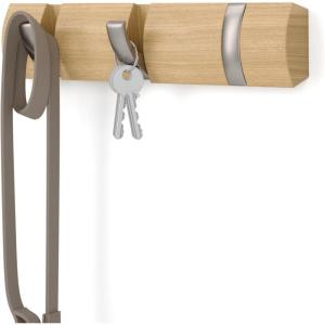 Umbra Flip Wall-Mounted Coat Rack with 3 Hooks – Modern, Space-Saving Storage for Hats, Jackets, Bags, Entryway, Mudroom, Closet, Bathroom, Bedroom – Natural/Nickel(Natural/Nickel)