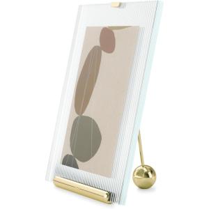 Umbra Flute 5×7 Floating Picture Frame – Modern Glass Photo Frame with Ribbed Backing and Integrated Easel, Tabletop Display for Photos or Artwork – Chrome(Gold)