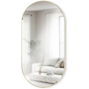 Umbra Hubba Pill Wall Mirror – Full Length Mirror with Slim Brass Frame, Modern Elongated Oval Design for Bedroom, Living Room & Entryway(Gold)