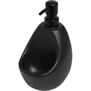 Umbra Joey, Matte Ceramic Liquid Soap Dispenser with Sponge Caddy, Ideal for Kitchen or Bathroom Use, Charcoal(Black)