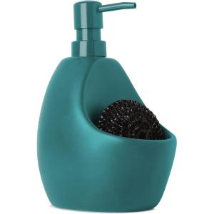 Umbra Joey, Matte Ceramic Liquid Soap Dispenser with Sponge Caddy, Ideal for Kitchen or Bathroom Use, Charcoal(Teal)