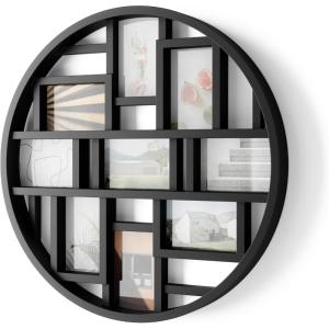 Umbra Luna Collage Picture Frame Holds Nine 4×6 Photos, Large 22-Inch Diameter, White(Black)