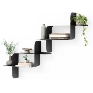 Umbra Montage Floating Wall Shelf, Metal, Set of 2, White(Black)