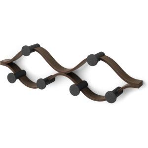 Umbra Montage Wall-Mounted Coat Rack with 6 Hooks for Jackets, Hats, Bags, and More – Modern Wood and Metal Design, White/Natural(Black/Walnut)