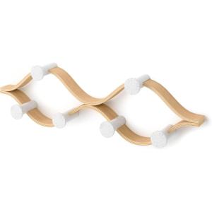 Umbra Montage Wall-Mounted Coat Rack with 6 Hooks for Jackets, Hats, Bags, and More – Modern Wood and Metal Design, White/Natural(White/Natural)
