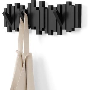 Umbra Sticks Wall-Mounted Coat Rack Rail Hook with 8 Retractable Pegs – Modern, Space-Saving Storage Organizer, White(Black)