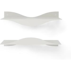 Umbra Surf Shelf Set of 2 – Sand Metal Floating Shelves for Wall Storage & Décor, Modern Wave Design, 100% Steel, Holds 15 lbs. Each, Easy Installation Shelving for Bedroom, Living Room & Office(Sand)