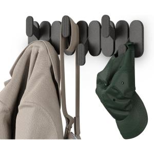 Umbra Tempo Wall Hook – Modern 6-Hook Coat & Towel Rack, Recycled ABS/Wood Fiber, Sand (Beige), Easy Mount Entryway Organizer(Black)
