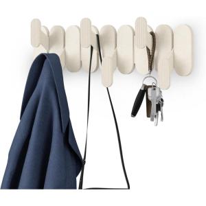 Umbra Tempo Wall Hook – Modern 6-Hook Coat & Towel Rack, Recycled ABS/Wood Fiber, Sand (Beige), Easy Mount Entryway Organizer(Sand)
