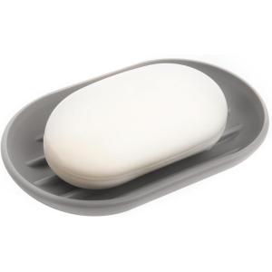 Umbra Touch Soap Dish for Bathroom – Modern Oval Shape for Sink – Durable and Easy to Clean, White(Grey)