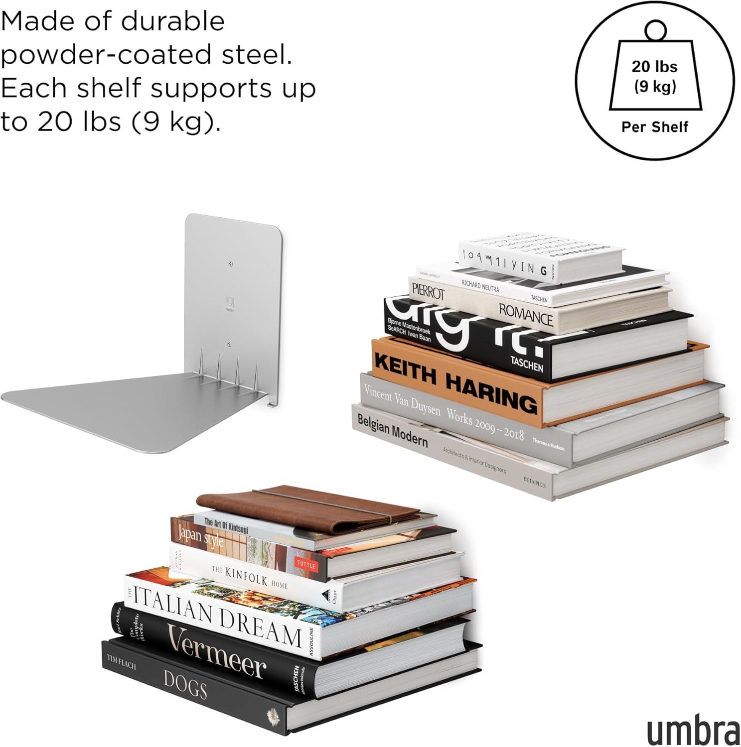 image:imageUUmbra Conceal Sturdy Metal Floating Bookshelf for Wall Set of 3 Large Silver 1005073560Silver