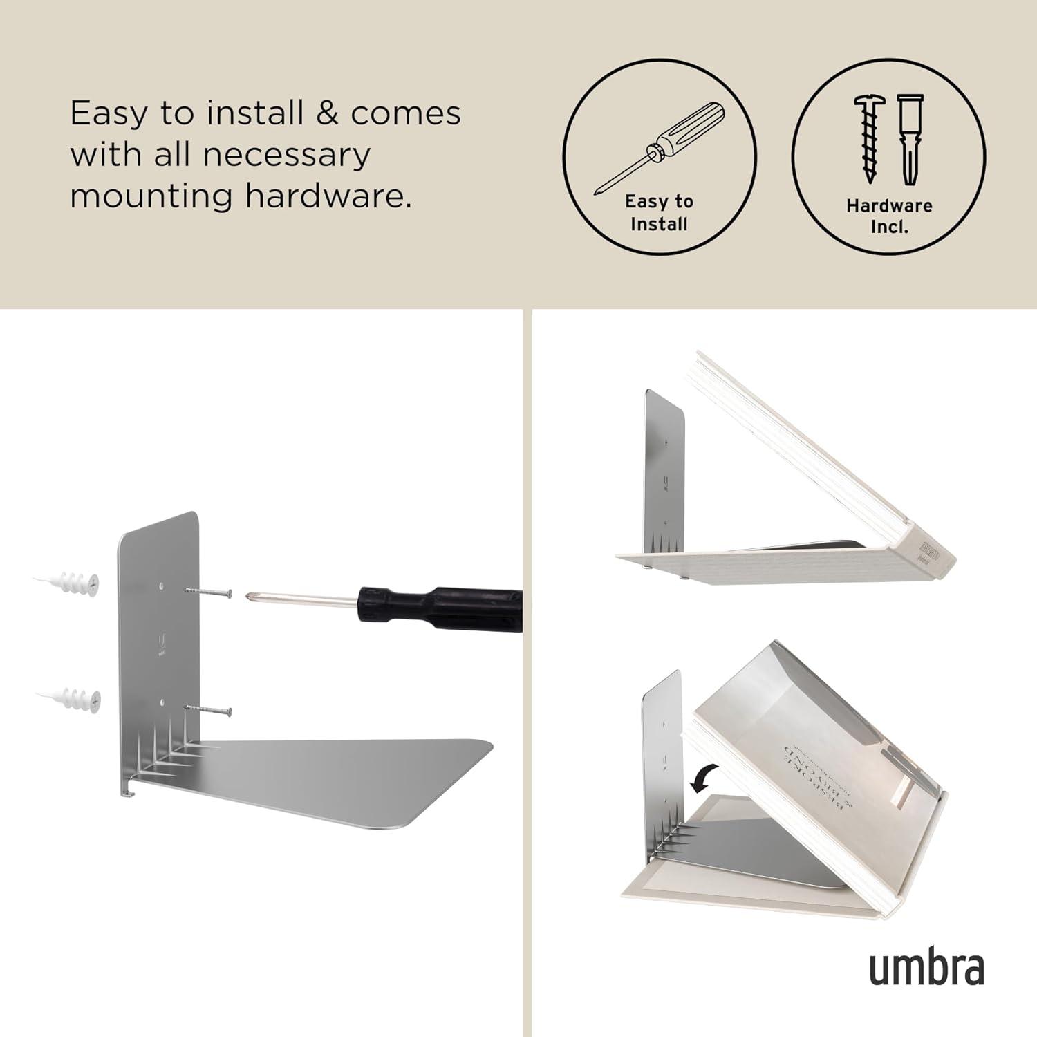 image:imageUUmbra Conceal Sturdy Metal Floating Bookshelf for Wall Set of 3 Large Silver 1005073560Silver