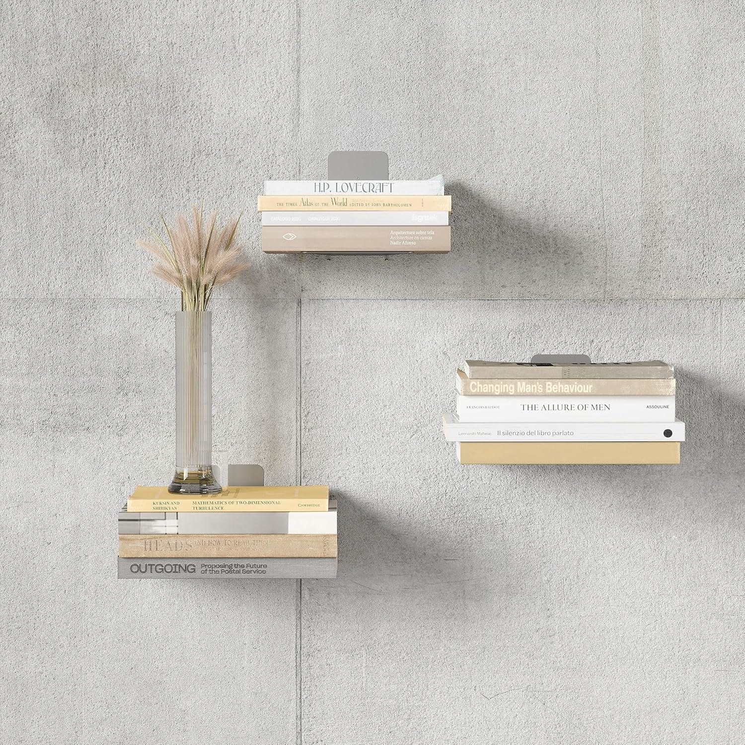 image:imageUUmbra Conceal Sturdy Metal Floating Bookshelf for Wall Set of 3 Large Silver 1005073560Silver