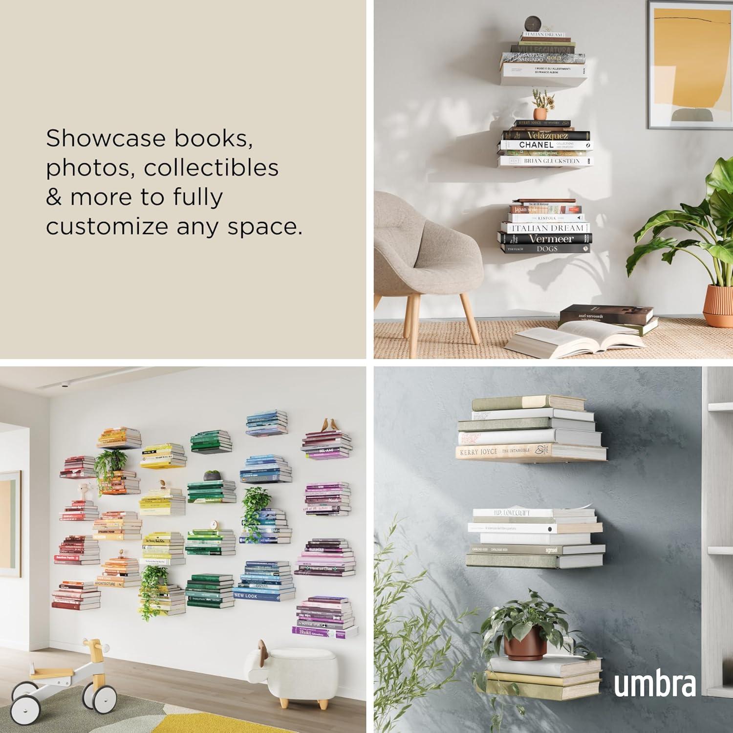 image:imageUUmbra Conceal Sturdy Metal Floating Bookshelf for Wall Set of 3 Large Silver 1005073560Silver