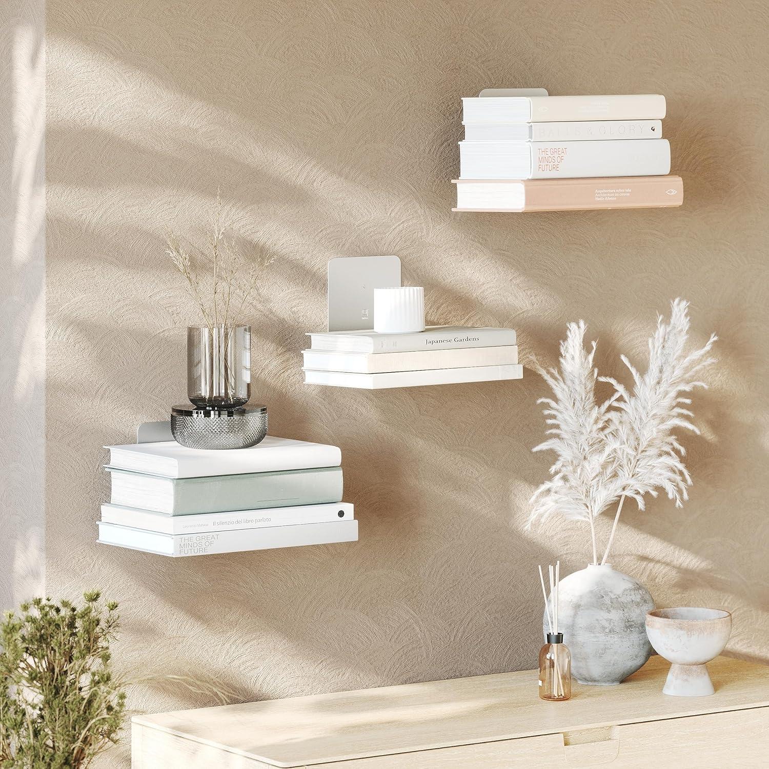 image:imageUUmbra Conceal Sturdy Metal Floating Bookshelf for Wall Set of 3 Large Silver 1005073560Silver