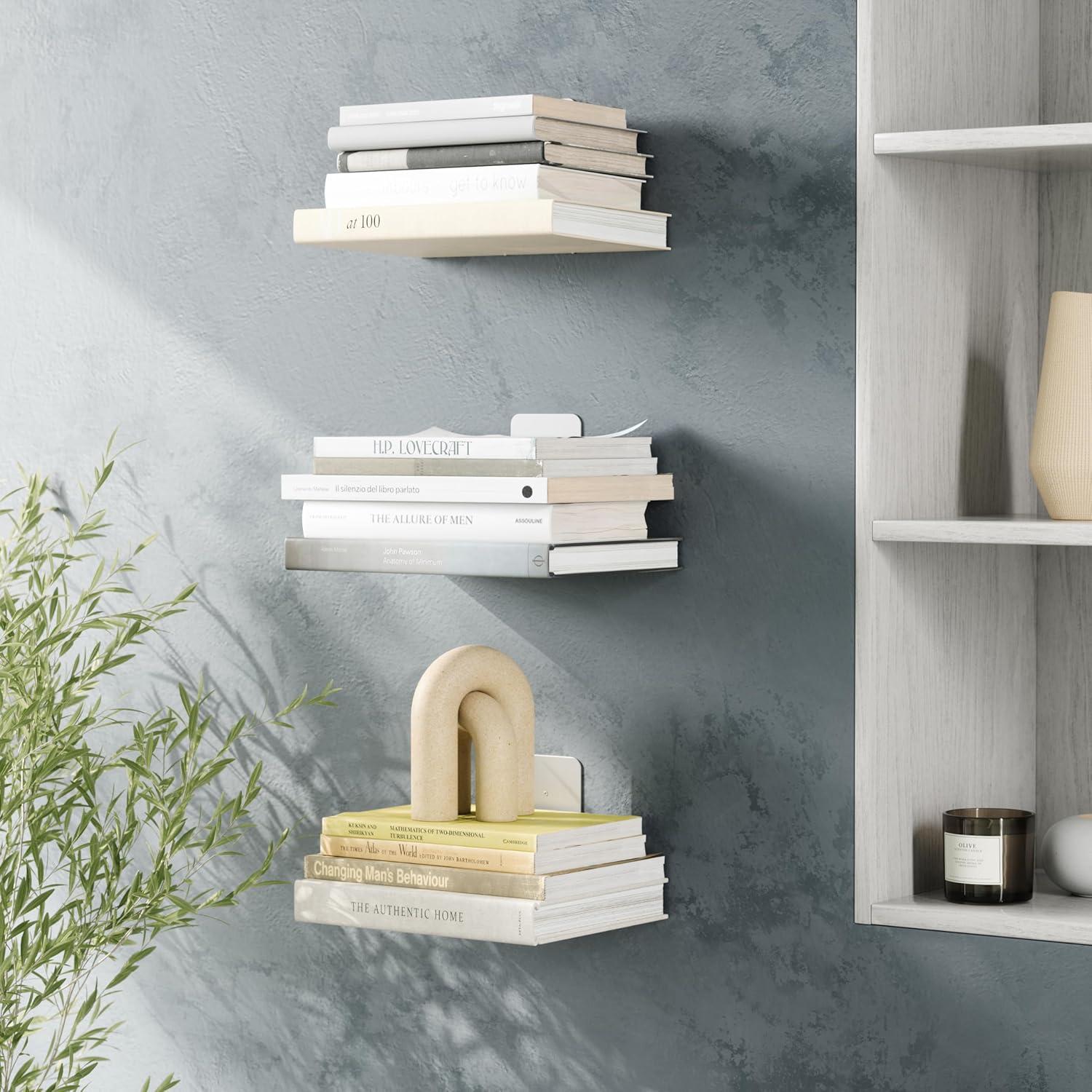 image:imageUUmbra Conceal Sturdy Metal Floating Bookshelf for Wall Set of 3 Large Silver 1005073560Silver