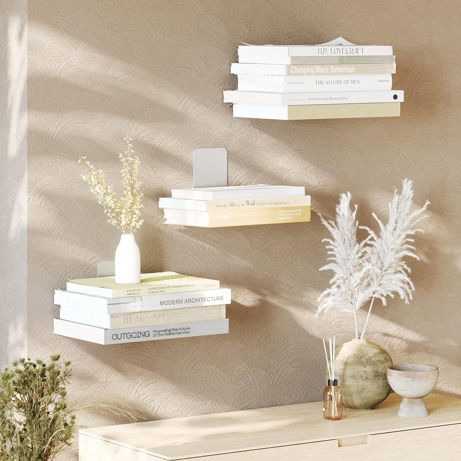 image:imageUUmbra Conceal Sturdy Metal Floating Bookshelf for Wall Set of 3 Large Silver 1005073560Silver