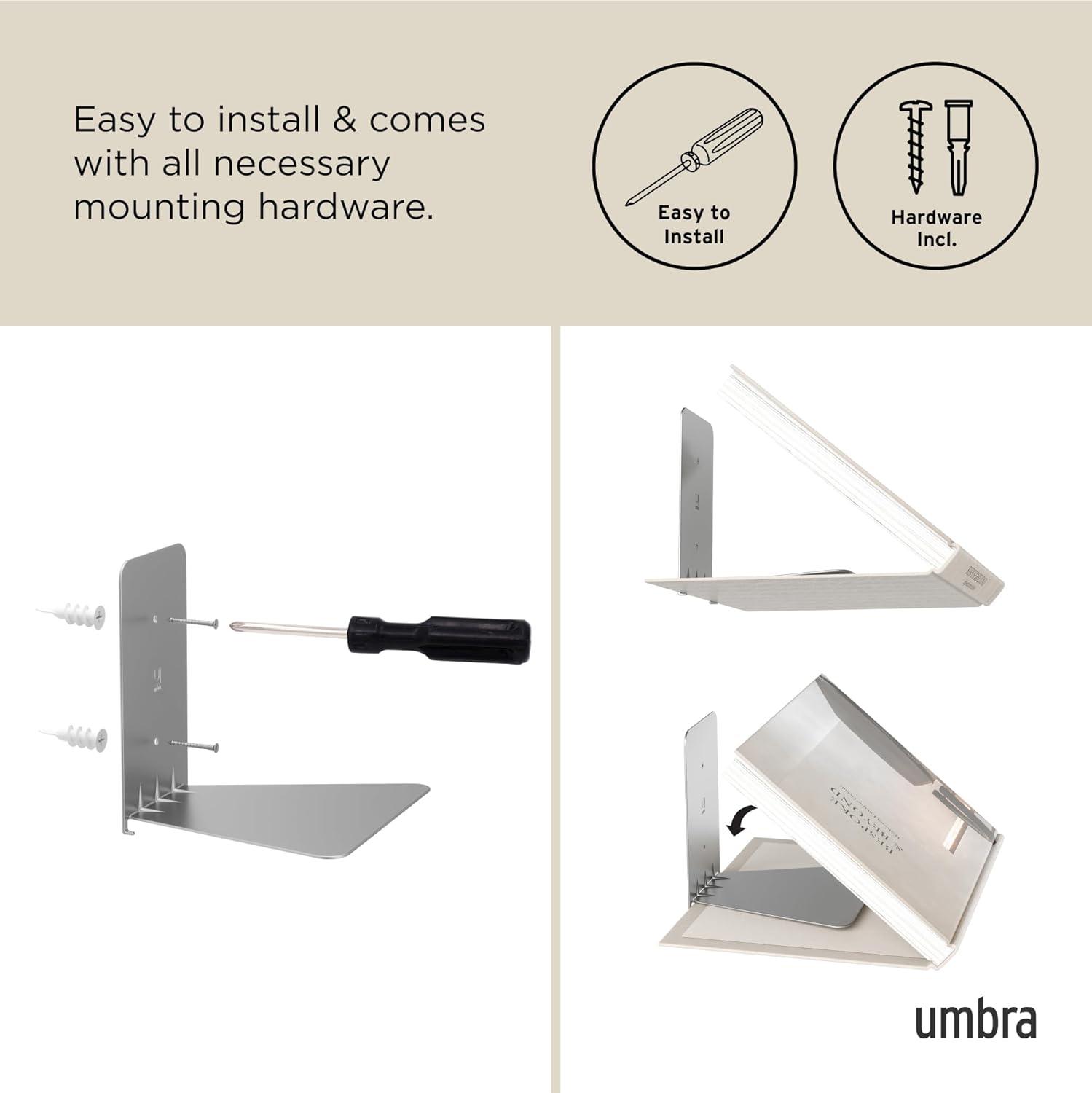 image:imageUUmbra Conceal Sturdy Metal Floating Bookshelf for Wall Set of 3 Large Silver 1005073560Silver