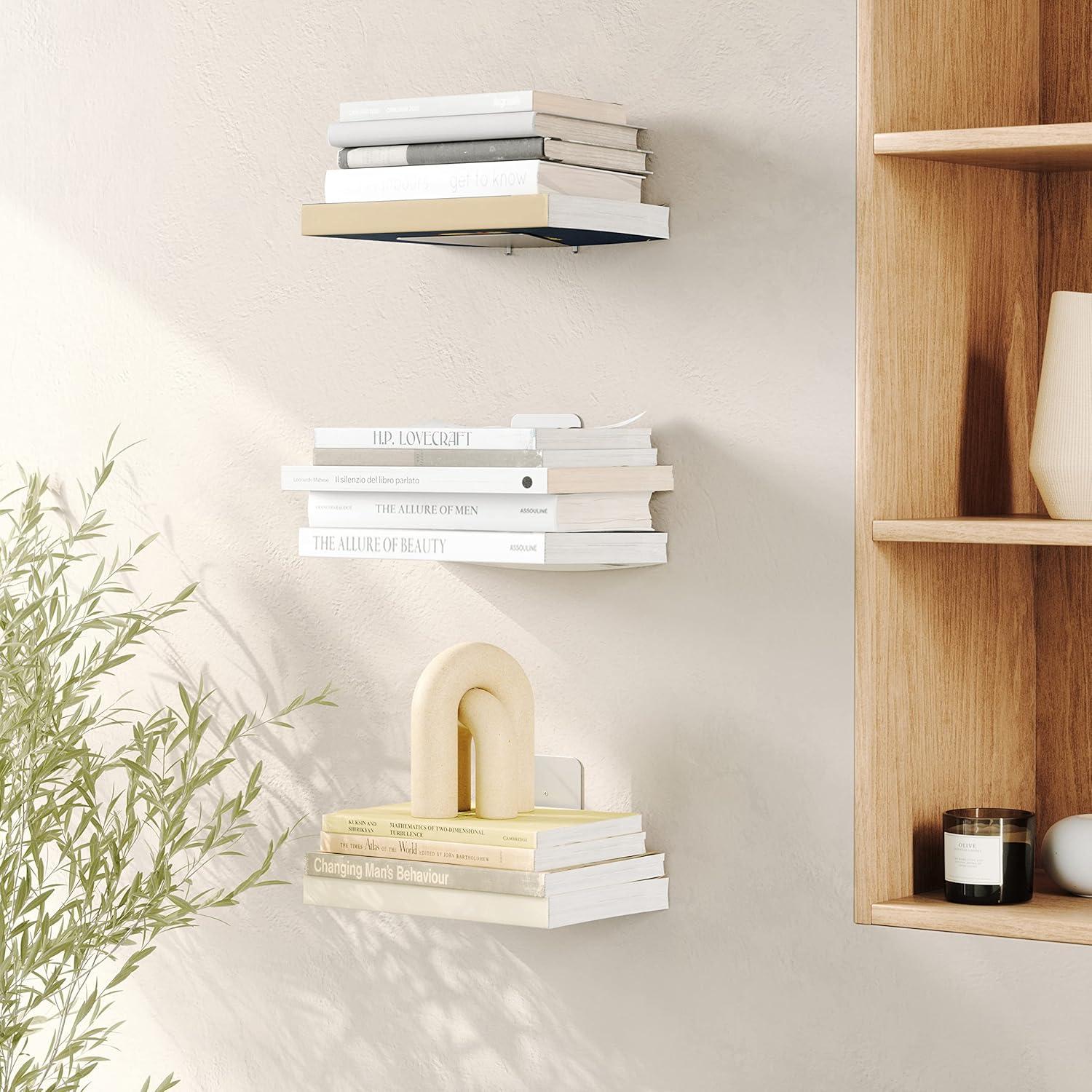 image:imageUUmbra Conceal Sturdy Metal Floating Bookshelf for Wall Set of 3 Large Silver 1005073560Silver