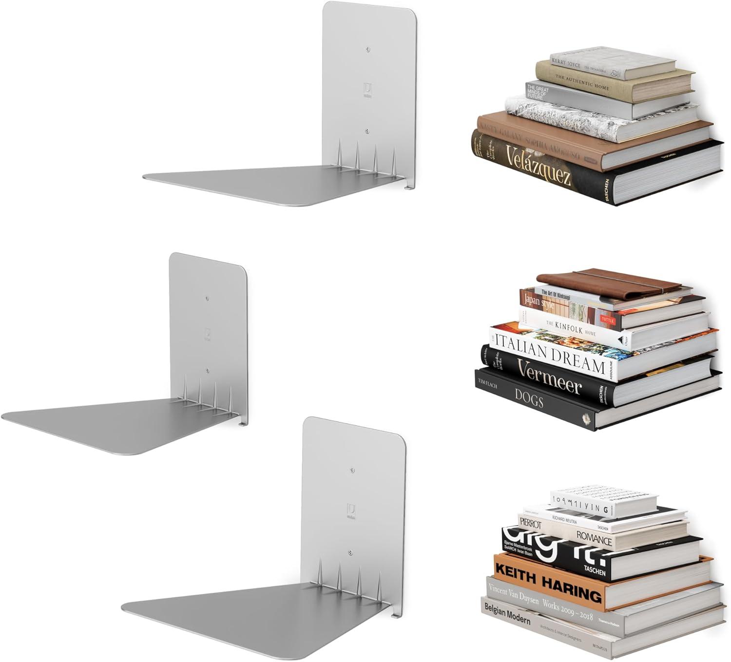 image:imageUUmbra Conceal Sturdy Metal Floating Bookshelf for Wall Set of 3 Large Silver 1005073560Silver