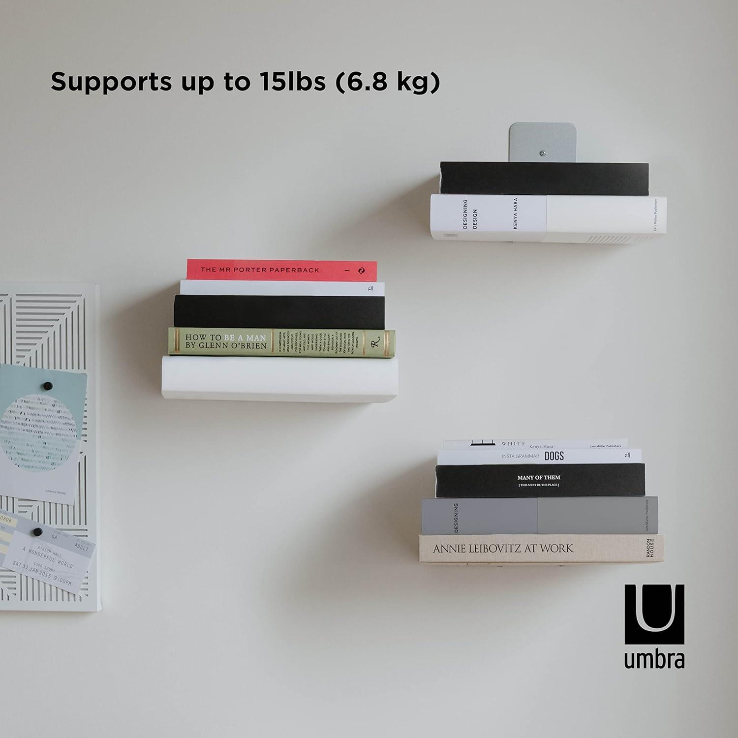 image:imageUUmbra Conceal Sturdy Metal Floating Bookshelf for Wall Set of 3 Large Silver 1005073560Silver