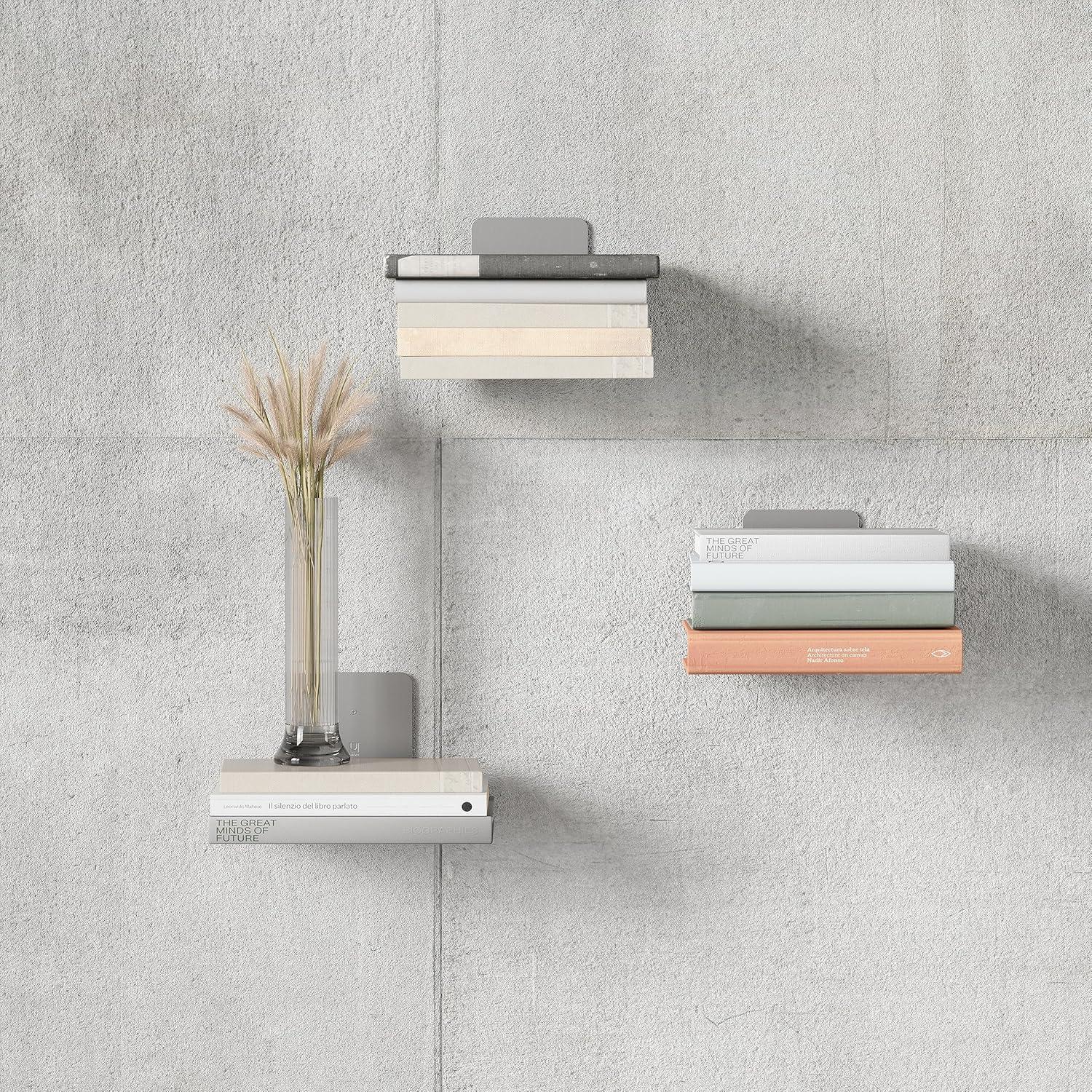 image:imageUUmbra Conceal Sturdy Metal Floating Bookshelf for Wall Set of 3 Large Silver 1005073560Silver
