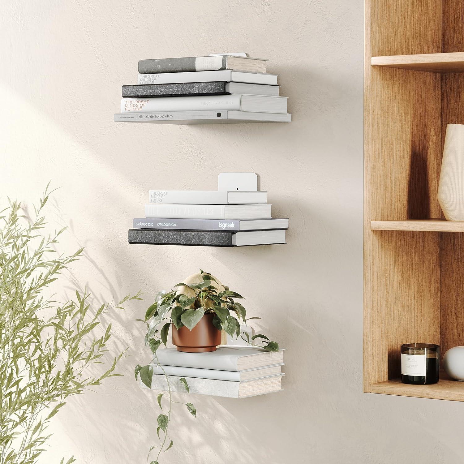 image:imageUUmbra Conceal Sturdy Metal Floating Bookshelf for Wall Set of 3 Large Silver 1005073560Silver