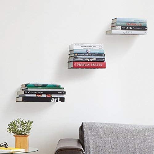 image:imageUUmbra Conceal Sturdy Metal Floating Bookshelf for Wall Set of 3 Large Silver 1005073560White