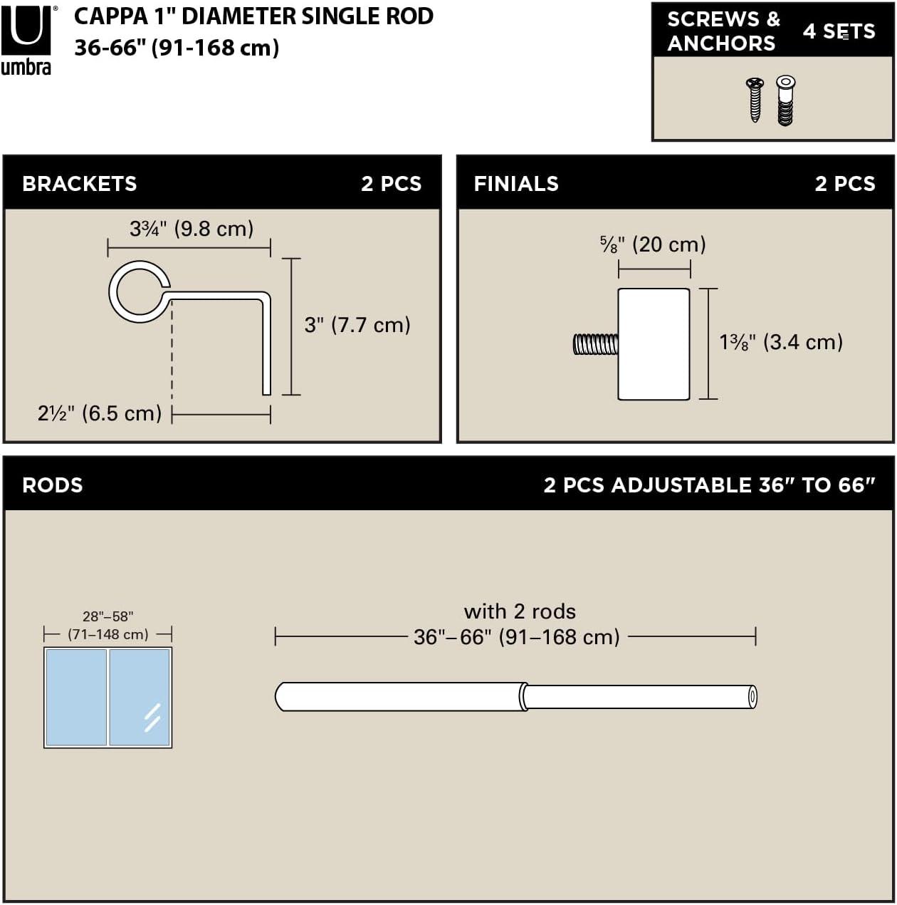 image:imageUmbra 242734782REM Twilight Single Curtain Rod Set Wrap Around Design is Ideal for Blackout or Room Darkening Panels amp Cappa 1Inch Curtain Rod Includes 2 Matching Finials