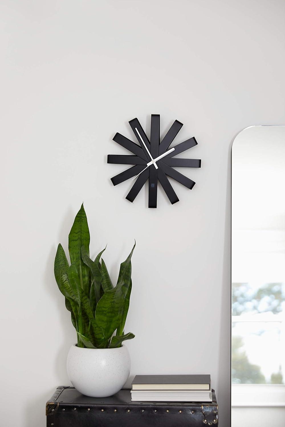 image:imageUmbra 118070040 Ribbon Modern 12inch Battery Operated Quartz Movement Silent Non Ticking Wall Clock BlackBlack