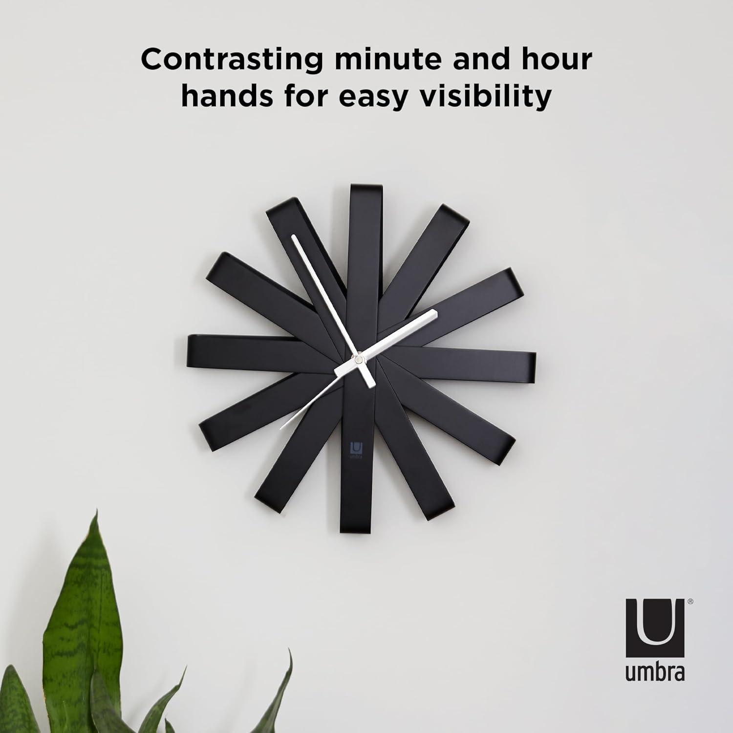 image:imageUmbra 118070040 Ribbon Modern 12inch Battery Operated Quartz Movement Silent Non Ticking Wall Clock BlackBlack