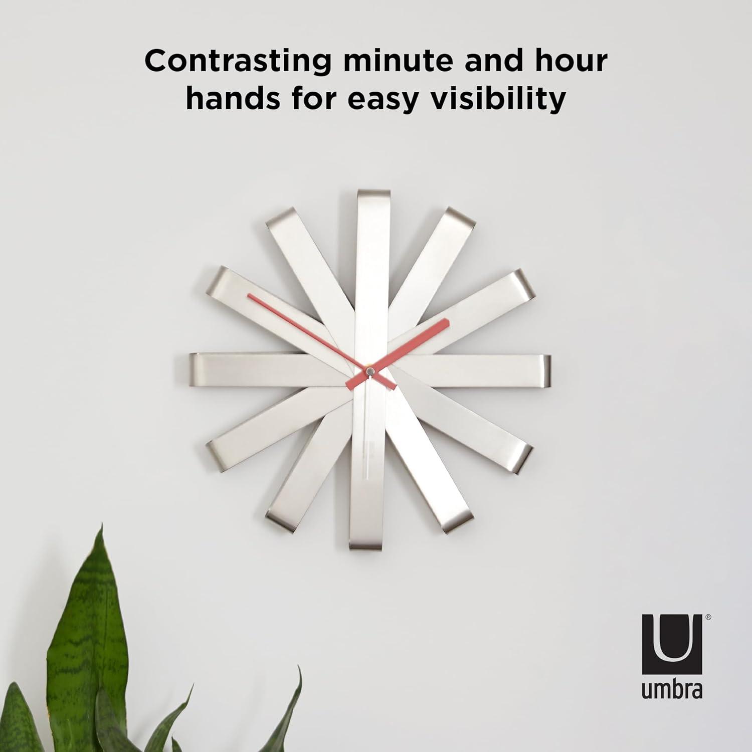image:imageUmbra 118070040 Ribbon Modern 12inch Battery Operated Quartz Movement Silent Non Ticking Wall Clock BlackNickel