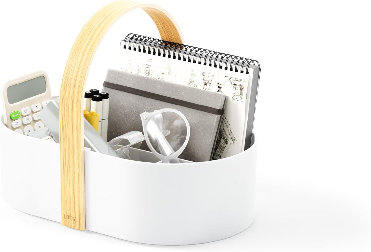 image:imageUmbra Bellwood Caddy Organizer for Makeup and Cosmetics Durable Rotating Container with Wooden Handle Large WhiteNaturalWhiteNatural