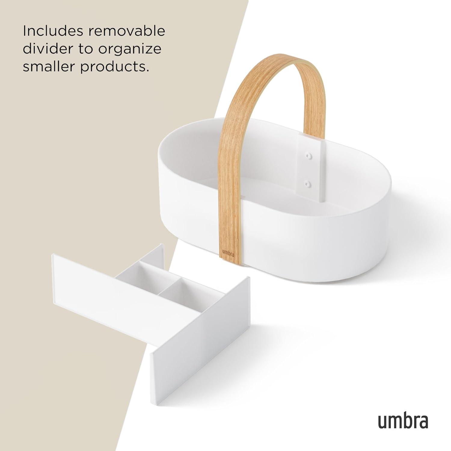 image:imageUmbra Bellwood Caddy Organizer for Makeup and Cosmetics Durable Rotating Container with Wooden Handle Large WhiteNaturalWhiteNatural