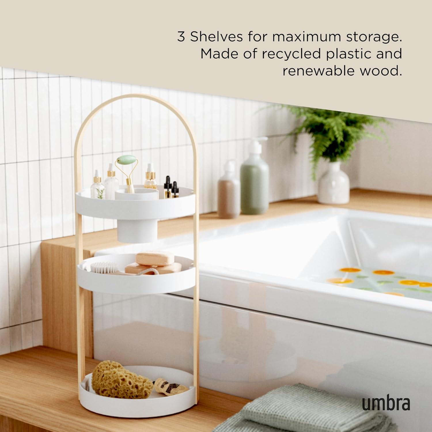 image:imageUmbra Bellwood Caddy Organizer for Makeup and Cosmetics Durable Rotating Container with Wooden Handle Large WhiteNaturalWhiteNatural