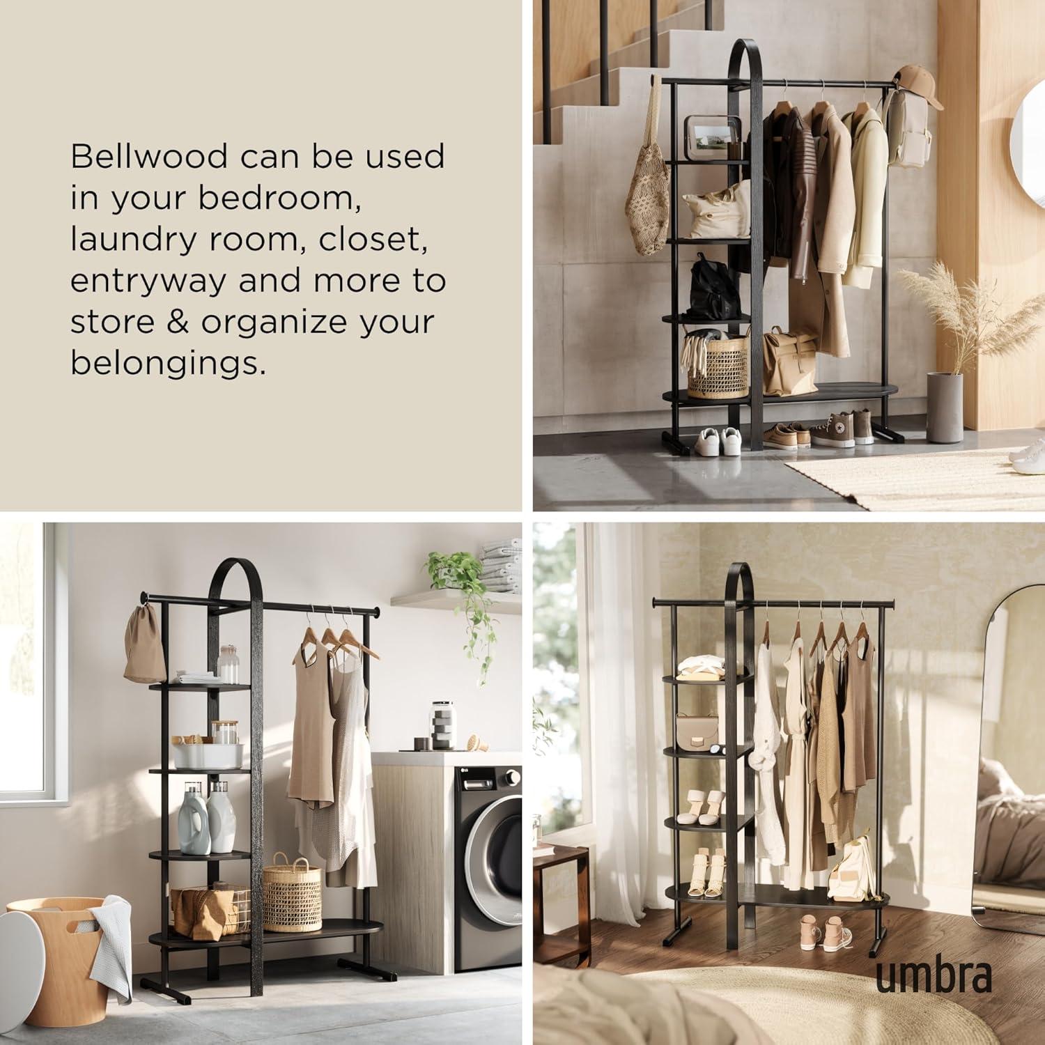 image:imageUmbra Bellwood Garment Rack Clothes Stand for Clothing Coats Dresses with Shelf for Shoes and Accessories WhiteNaturalBlack