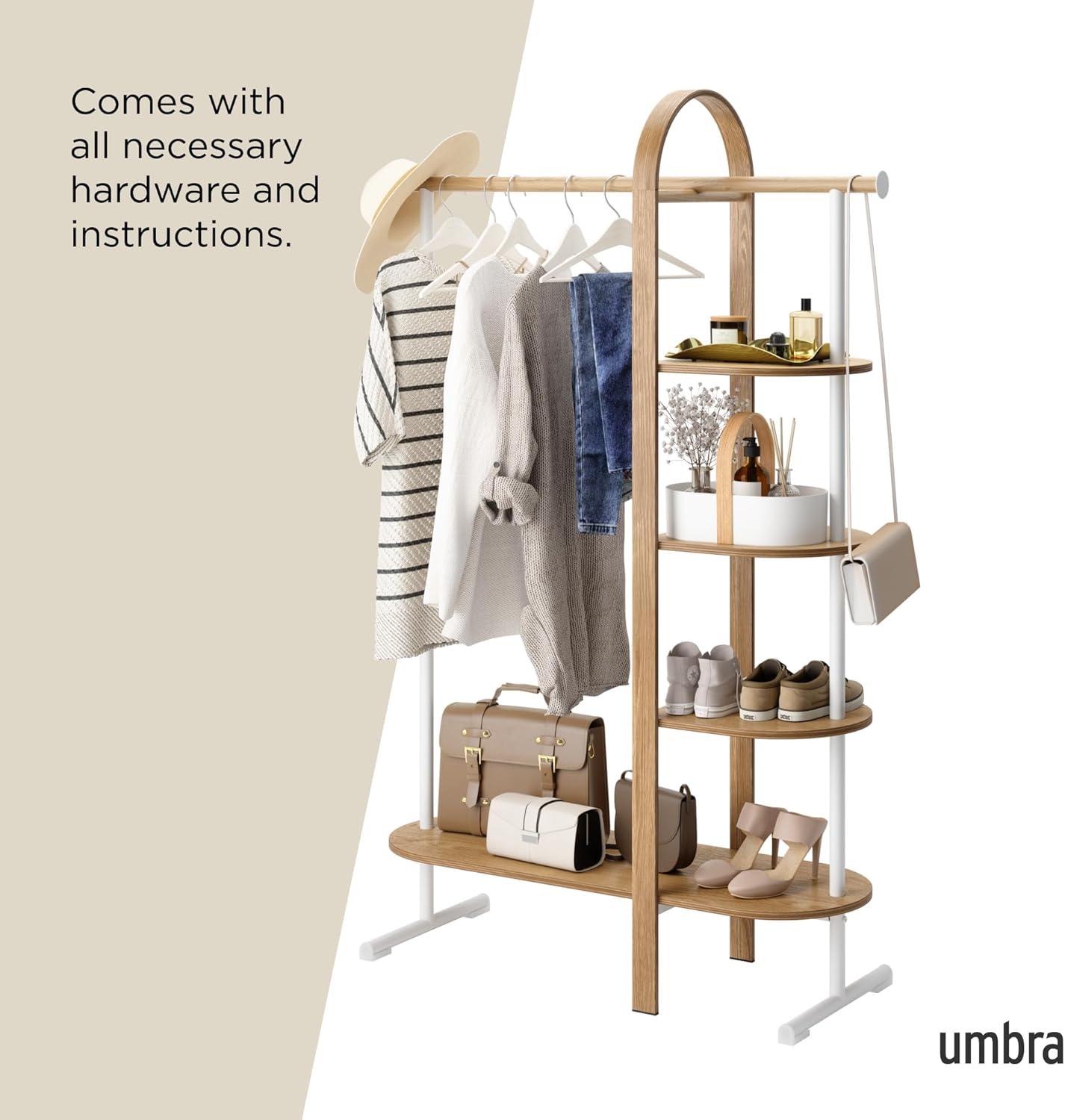image:imageUmbra Bellwood Garment Rack Clothes Stand for Clothing Coats Dresses with Shelf for Shoes and Accessories WhiteNaturalWhiteNatural