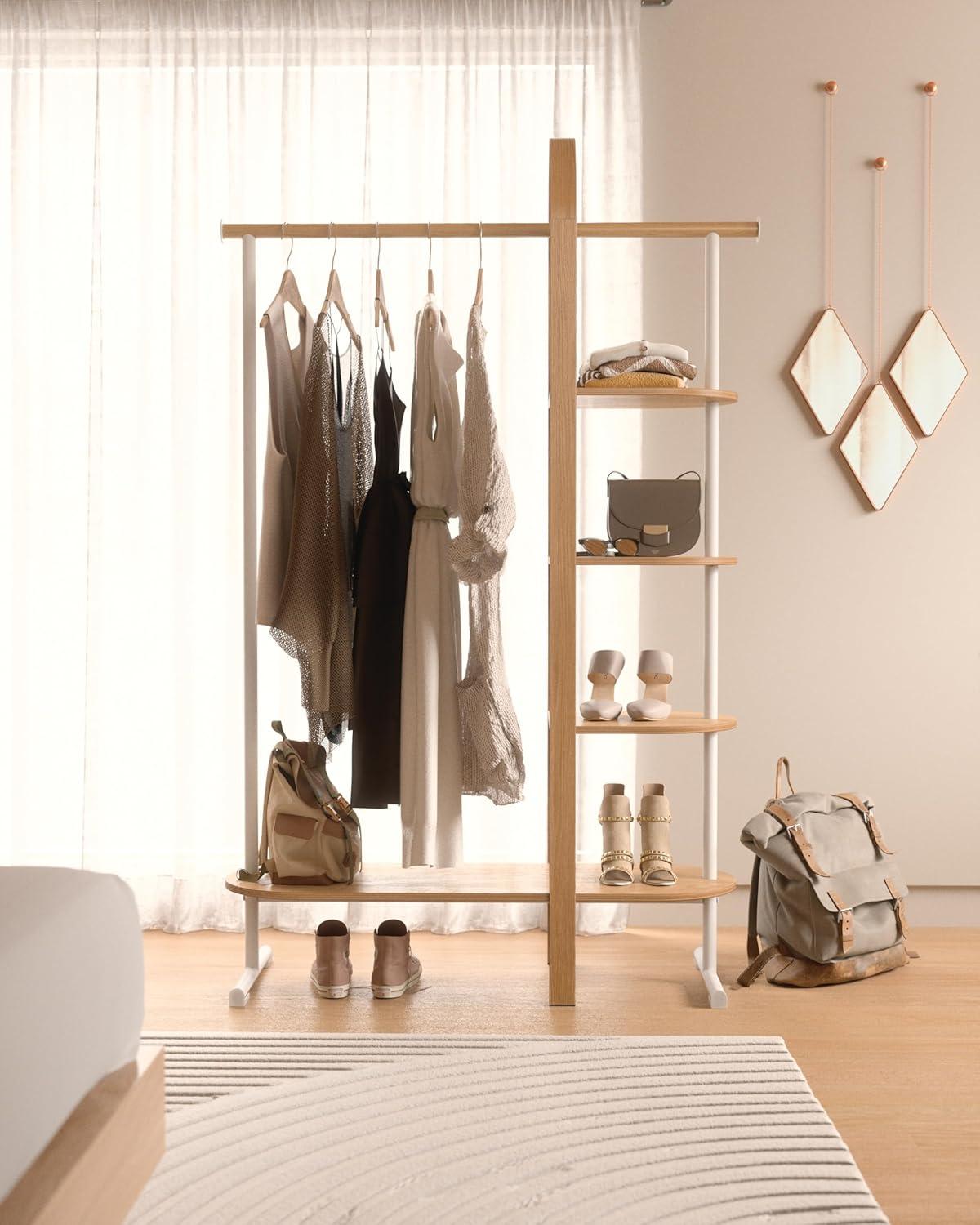 image:imageUmbra Bellwood Garment Rack Clothes Stand for Clothing Coats Dresses with Shelf for Shoes and Accessories WhiteNaturalWhiteNatural