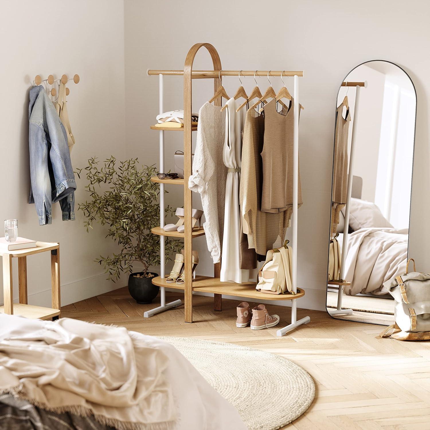 image:imageUmbra Bellwood Garment Rack Clothes Stand for Clothing Coats Dresses with Shelf for Shoes and Accessories WhiteNaturalWhiteNatural