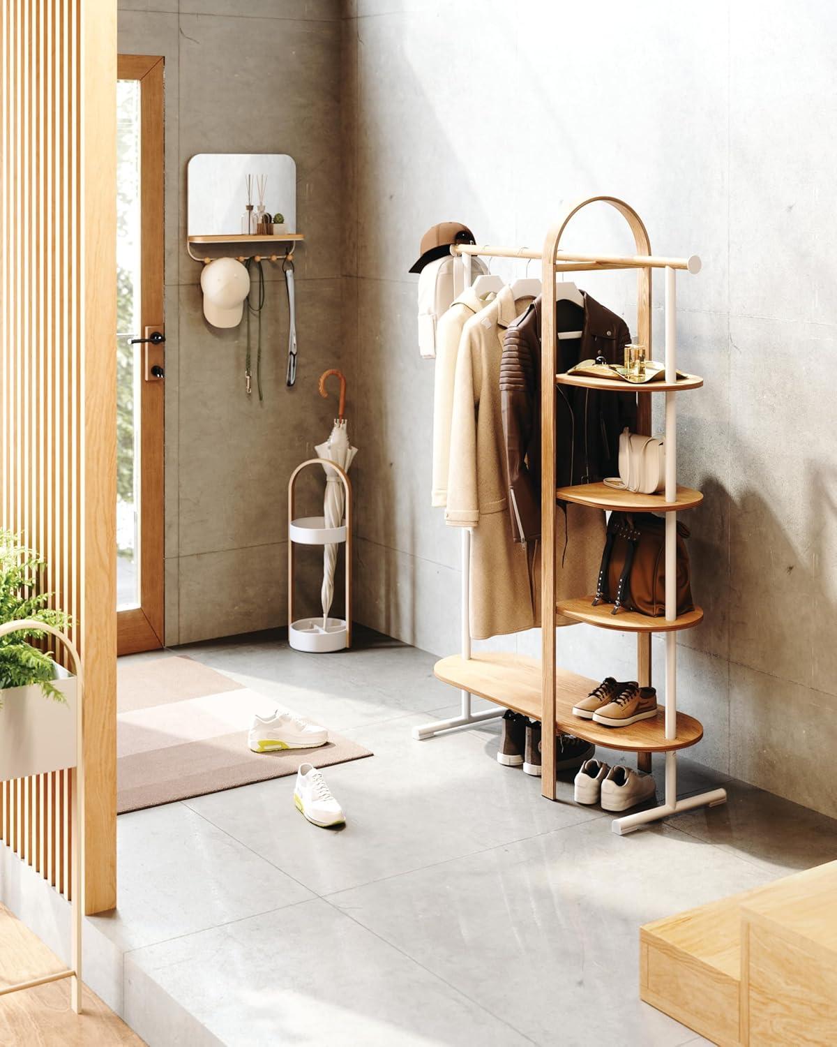 image:imageUmbra Bellwood Garment Rack Clothes Stand for Clothing Coats Dresses with Shelf for Shoes and Accessories WhiteNaturalWhiteNatural