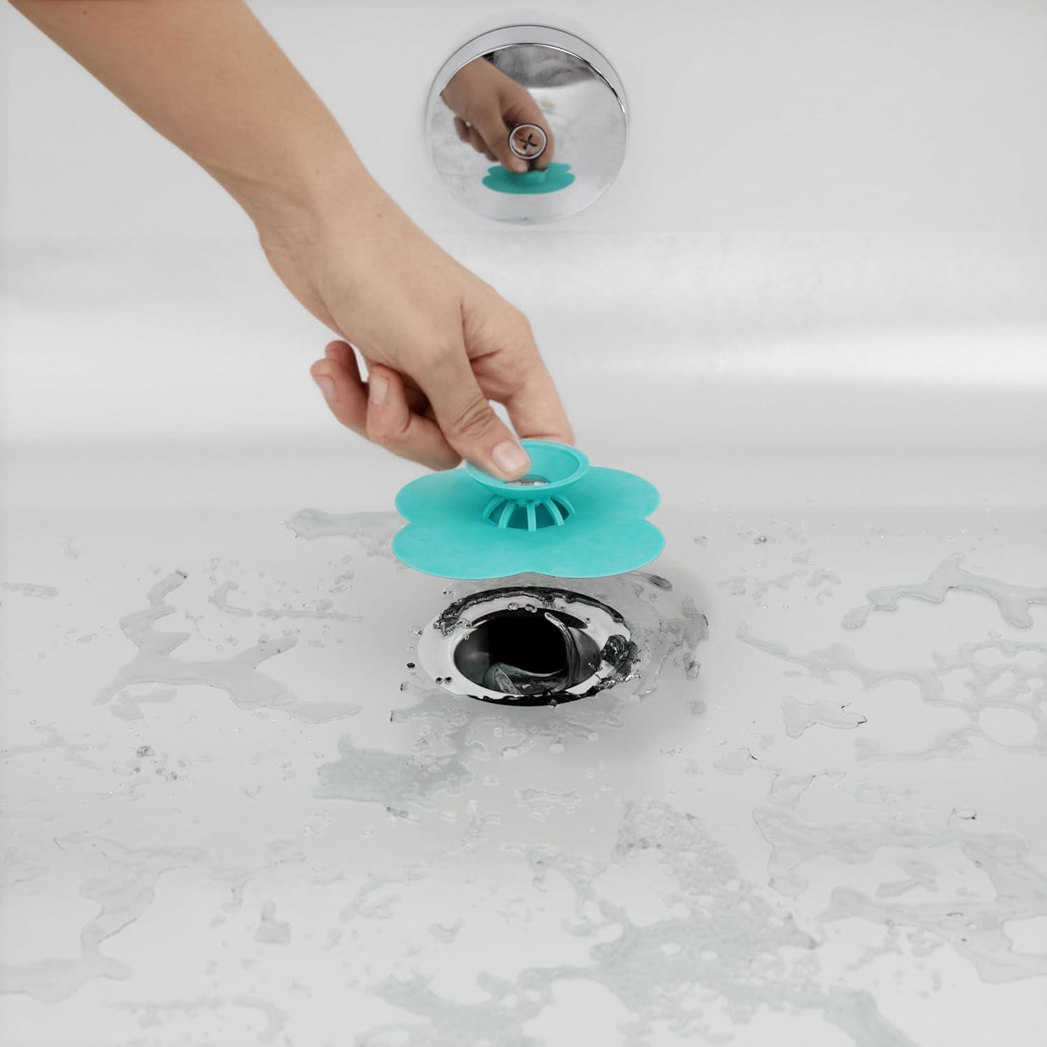 image:imageUmbra Bloom Drain Stop and Hair Catcher Dual Purpose Bathtub Drain Strainer and Stopper with Decorative Floral Design AntiClog Bathroom Accessory for Tubs and Showers SurfSurf