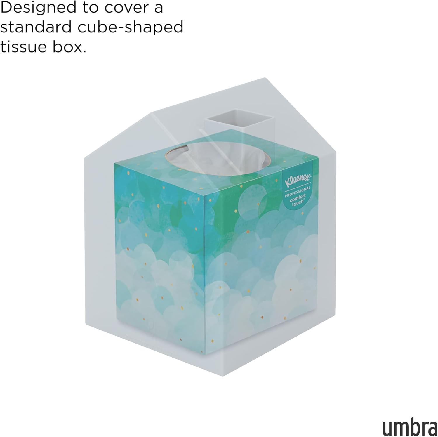 image:imageUmbra Casa Tissue Box Cover Adorable House Shaped Square Tissue Box Holder for Bathroom Bedroom or Office WhiteSlate Blue