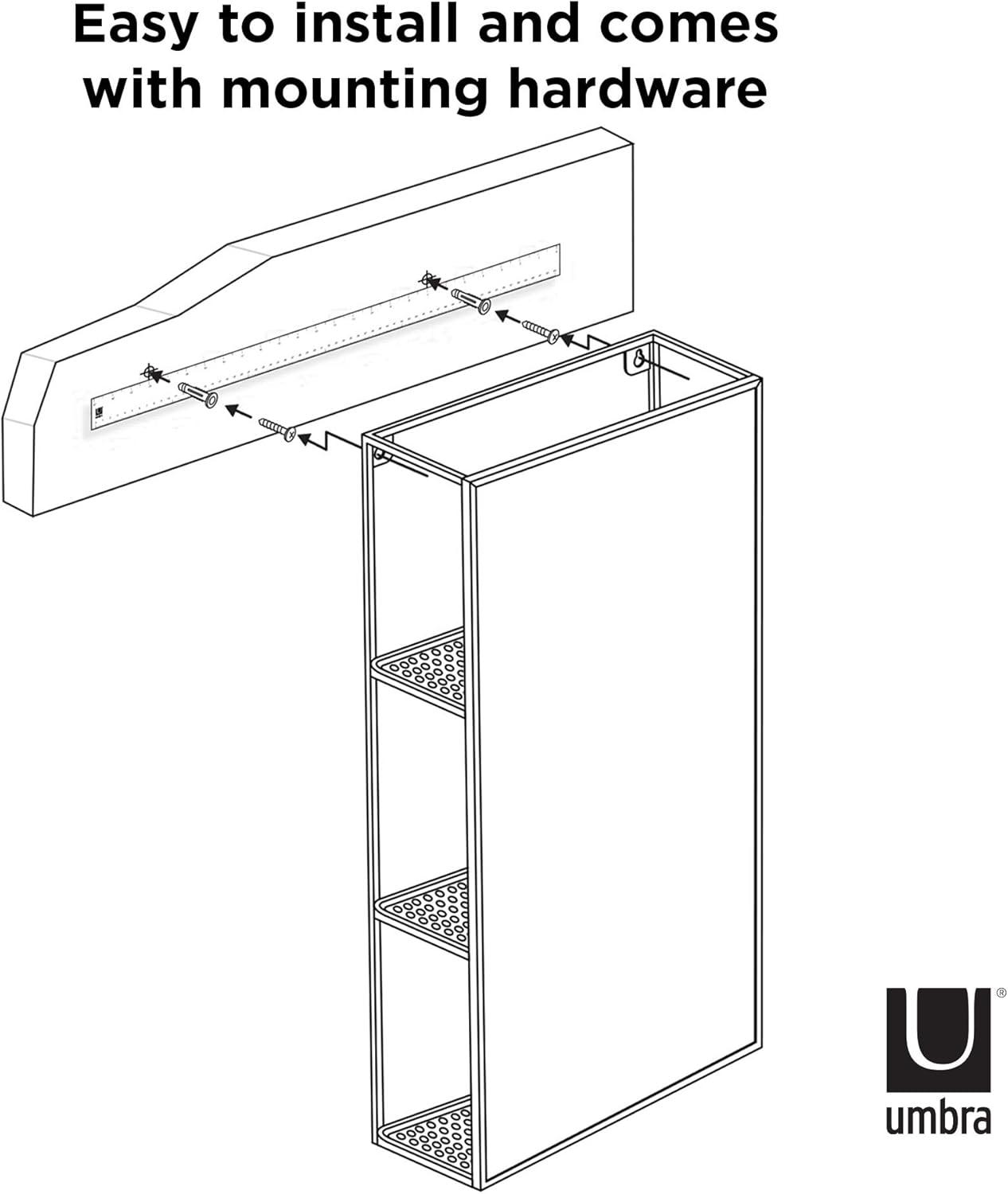 image:imageUmbra Cubiko 24x12 Rectangular Black Metal Bathroom Mirror Storage Cabinet with 3 Shelves