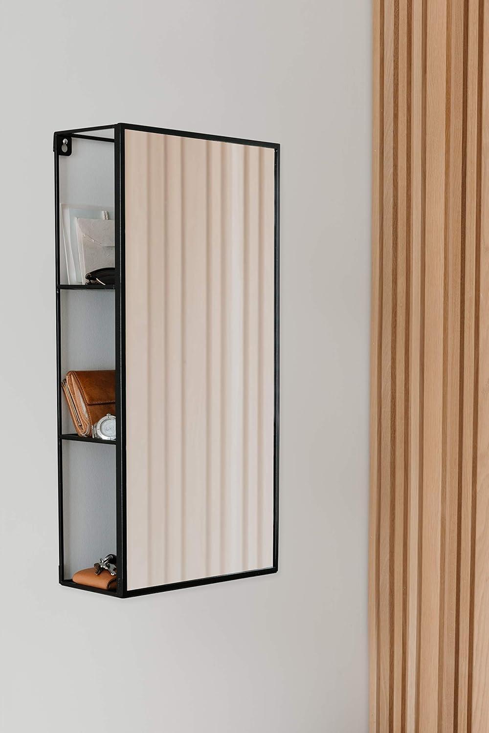 image:imageUmbra Cubiko 24x12 Rectangular Black Metal Bathroom Mirror Storage Cabinet with 3 Shelves
