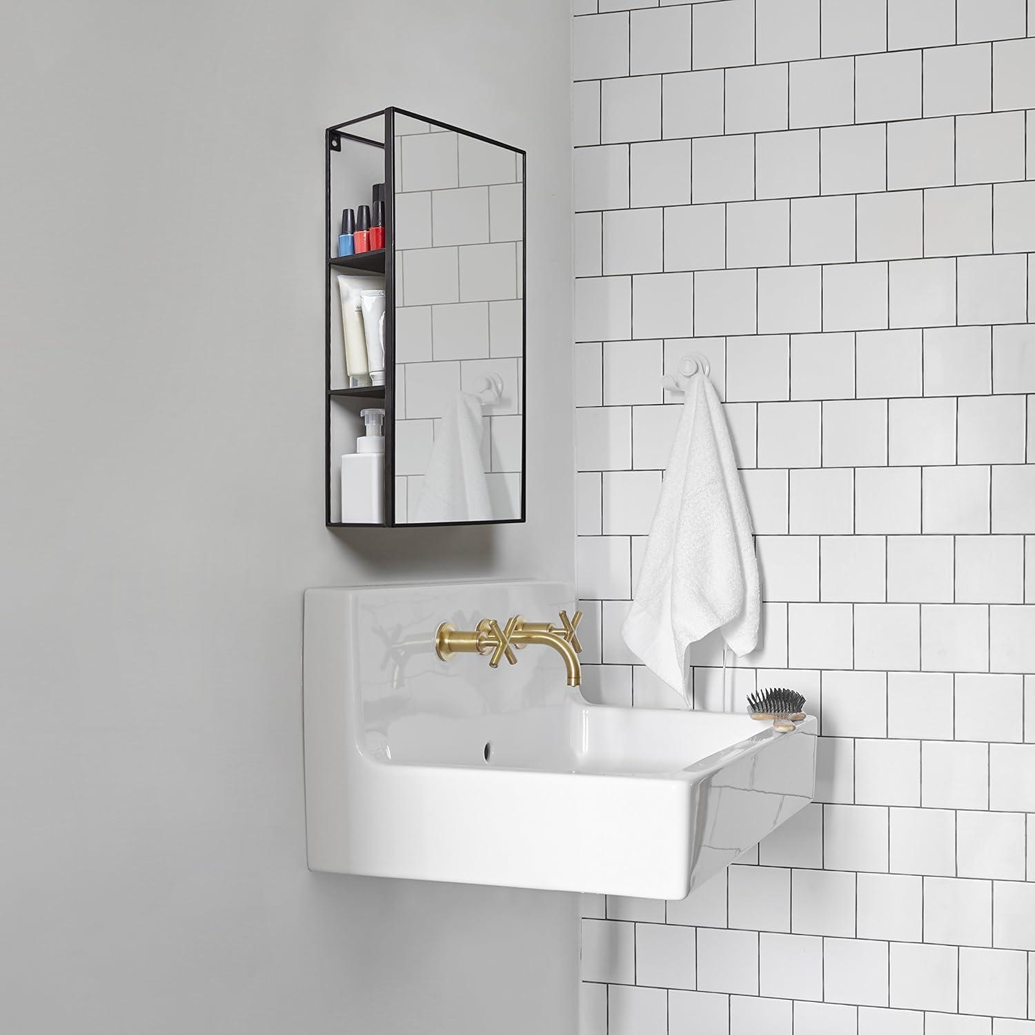 image:imageUmbra Cubiko 24x12 Rectangular Black Metal Bathroom Mirror Storage Cabinet with 3 Shelves