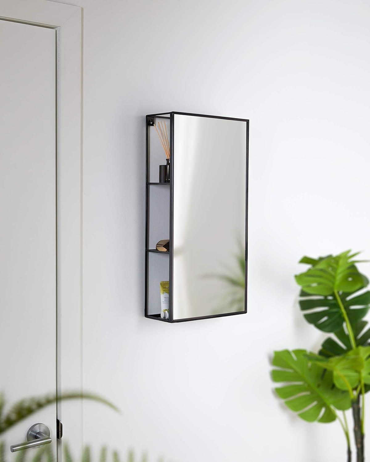 image:imageUmbra Cubiko 24x12 Rectangular Black Metal Bathroom Mirror Storage Cabinet with 3 Shelves