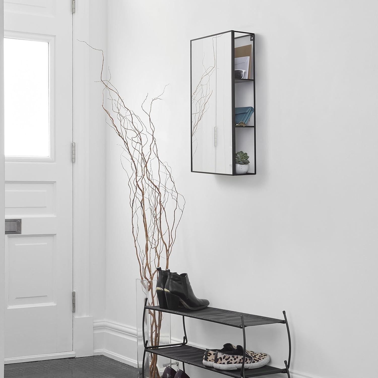 image:imageUmbra Cubiko 24x12 Rectangular Black Metal Bathroom Mirror Storage Cabinet with 3 Shelves