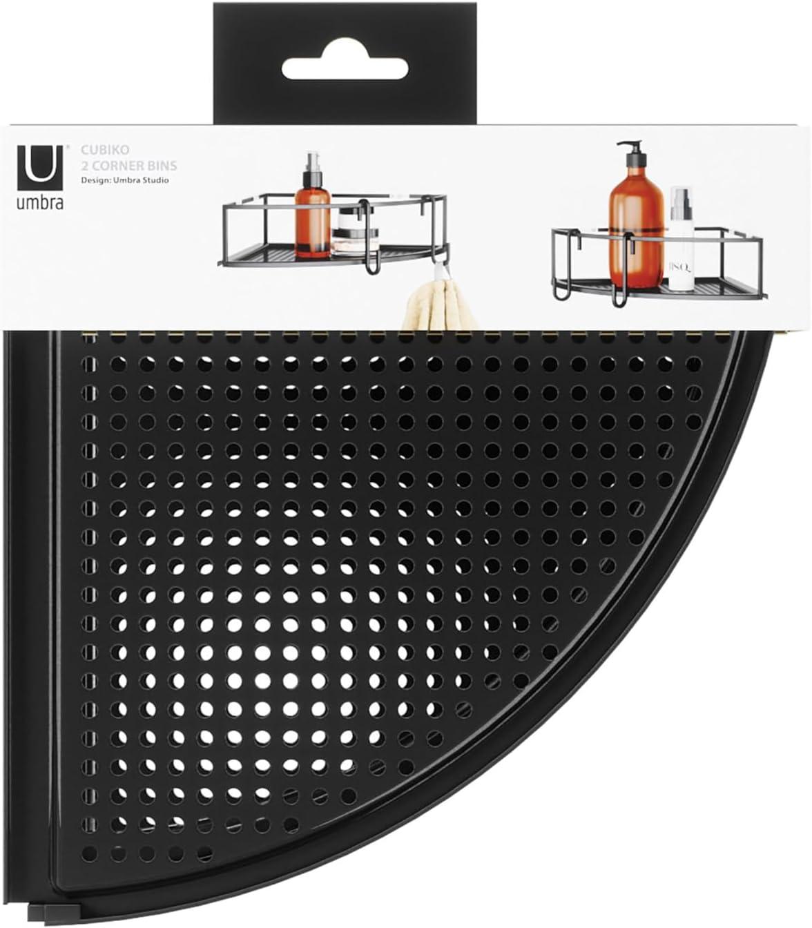 image:imageUmbra Cubiko Shower Corner Shelf Metal Floating Shelves with Adhesive Mounting Strips 2Pack WhiteBlack