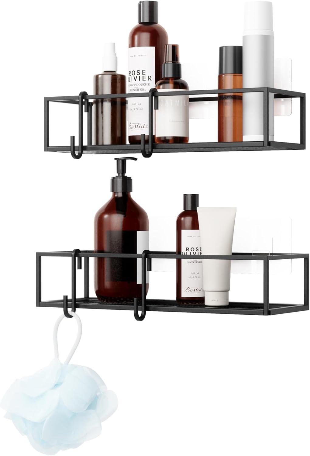 image:imageUmbra Cubiko Shower Corner Shelf Metal Floating Shelves with Adhesive Mounting Strips 2Pack WhiteBlack