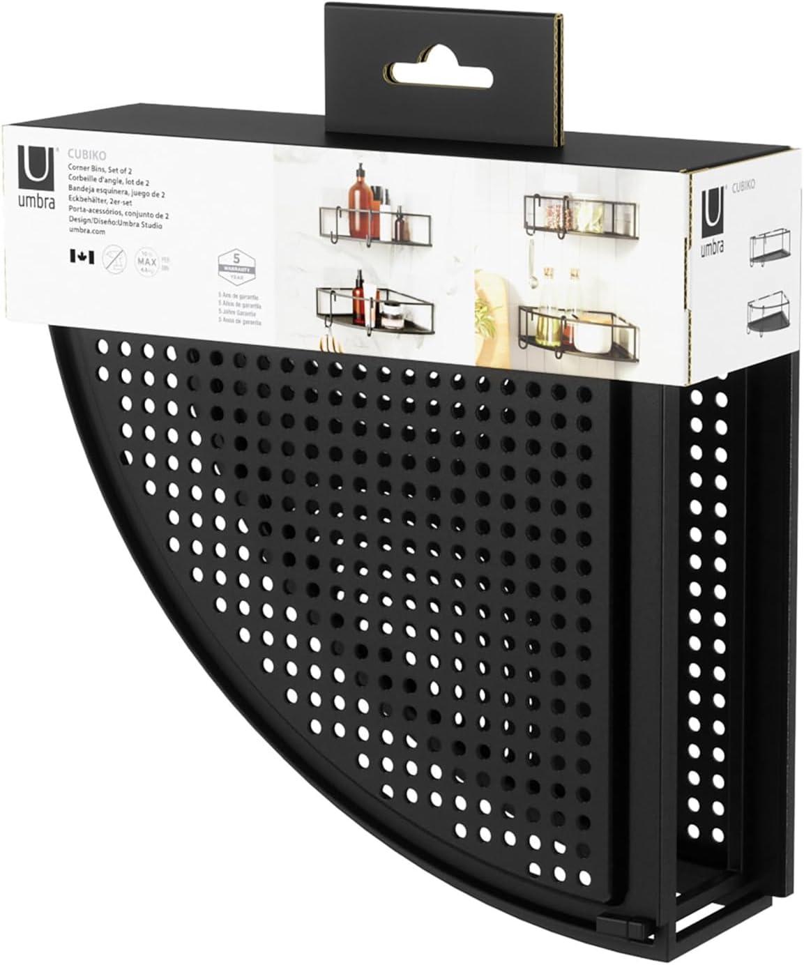 image:imageUmbra Cubiko Shower Corner Shelf Metal Floating Shelves with Adhesive Mounting Strips 2Pack WhiteBlack